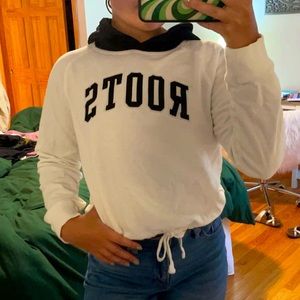 Roots white and black hoodie with draw string